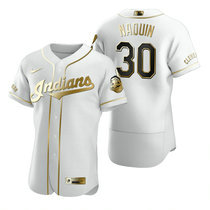 Nike Cleveland Indians #30 Tyler Naquin White Golden Authentic Stitched MLB Jersey
