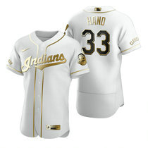 Nike Cleveland Indians #33 Brad Hand White Golden Authentic Stitched MLB Jersey