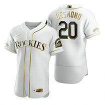 Nike Colorado Rockies #20 Ian Desmond White Golden Authentic Stitched MLB Jersey