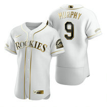 Nike Colorado Rockies #9 Daniel Murphy White Golden Authentic Stitched MLB Jersey