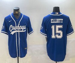Nike Dallas Cowboys #15 Ezekiel Elliott Light Blue Joint Authentic Stitched baseball jersey