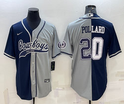 Nike Dallas Cowboys #20 Tony Pollard Navy Grey Split With Patch Joint Authentic Stitched baseball jersey