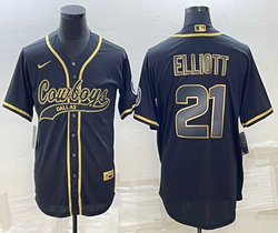 Nike Dallas Cowboys #21 Ezekiel Elliott Black Gold Joint Authentic Stitched baseball jersey