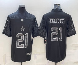 Nike Dallas Cowboys #21 Ezekiel Elliott Black Reflective Authentic Stitched NFL Jersey