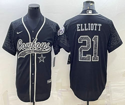 Nike Dallas Cowboys #21 Ezekiel Elliott Black Reflective with logo Authentic Stitched baseball Jersey