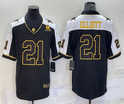 Nike Dallas Cowboys #21 Ezekiel Elliott Black Thanksgiving Gold Number Authentic Stitched NFL Jersey