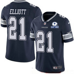 Nike Dallas Cowboys #21 Ezekiel Elliott Blue Established In 1960 Patch Authentic Stitched NFL Jersey