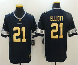 Nike Dallas Cowboys #21 Ezekiel Elliott Blue Gold Number Stitched NFL Jerseys