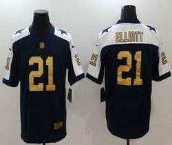 Nike Dallas Cowboys #21 Ezekiel Elliott Gold Number Vapor Untouchable Navy Blue Thanksgiving Authentic Stitched NFL Jersey