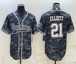 Nike Dallas Cowboys #21 Ezekiel Elliott Grey Camo With Patch Joint Authentic Stitched baseball jersey