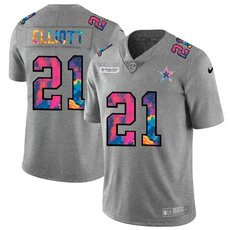 Nike Dallas Cowboys #21 Ezekiel Elliott Grey Gridiron Rainbow Authentic Stitched NFL Jersey