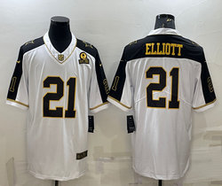 Nike Dallas Cowboys #21 Ezekiel Elliott White Thanksgiving Gold Name Authentic Stitched NFL Jersey