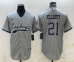 Nike Dallas Cowboys #21 Ezekiel Elliott grey stripe Joint Authentic Stitched baseball jersey