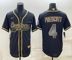 Nike Dallas Cowboys #4 Dak Prescott Black Gold Joint Authentic Stitched baseball jersey