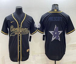 Nike Dallas Cowboys #4 Dak Prescott Black Joint Team Logo Authentic Stitched baseball jersey