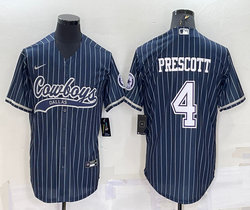 Nike Dallas Cowboys #4 Dak Prescott Blue White Stripe Joint adults Authentic Stitched baseball jersey