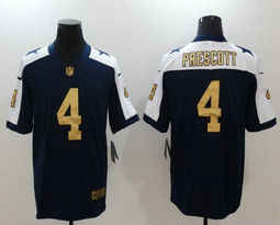 Nike Dallas Cowboys #4 Dak Prescott Gold Number Vapor Untouchable Navy Blue Thanksgiving Authentic Stitched NFL Jersey