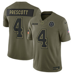 Nike Dallas Cowboys #4 Dak Prescott Olive 2025 Salute To Service Stitched Football Jersey