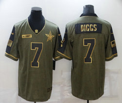 Nike Dallas Cowboys #7 Trevon Diggs Gold Number 2021 salute to service Authentic Stitched NFL Jersey