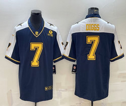 Nike Dallas Cowboys #7 Trevon Diggs Blue Thanksgiving Gold Number Authentic Stitched NFL Jersey