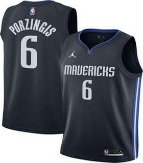 Jordan Dallas Mavericks #6 Kristaps Porzingis Navy Blue Game Authentic Stitched NBA Jersey