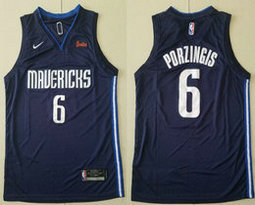 Nike Dallas Mavericks #6 Kristaps Porzingis Navy Blue Game Finished Statement Edition With Advertising Authentic Stitched NBA Jersey