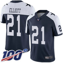 Nike Dallas cowboys #21 Ezekiel Elliott 100th Season Blue Thanksgiving Vapor Untouchable Authentic Stitched NFL jersey