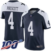 Nike Dallas cowboys #4 Dak Prescott 100th Season Blue Thanksgiving Vapor Untouchable Authentic Stitched NFL jersey