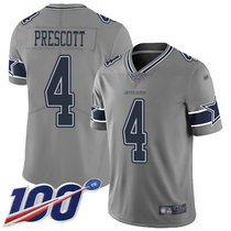 Nike Dallas cowboys #4 Dak Prescott 100th Season Grey Inverted Legend Vapor Untouchable Authentic Stitched NFL jersey