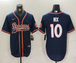 Nike Denver Broncos #10 Bo Nix Navy Joint adults Authentic Stitched baseball jersey