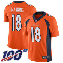 Nike Denver Broncos #18 Peyton Manning With NFL 100th Season Patch Orange Vapor Untouchable Authentic Stitched NFL Jersey
