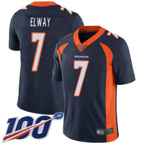 Nike Denver Broncos #7 John Elway With NFL 100th Season Patch Blue Vapor Untouchable Authentic Stitched NFL Jersey
