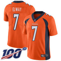Nike Denver Broncos #7 John Elway With NFL 100th Season Patch Orange Vapor Untouchable Authentic Stitched NFL Jersey