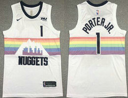 Nike Denver Nuggets #1 Michael Porter Jr. White City With Advertising Authentic Stitched NBA Jersey
