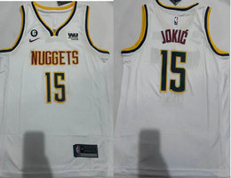 Nike Denver Nuggets #15 Nikola Jokic White 6 Patch With Advertising Authentic Stitched NBA Jersey