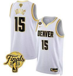 Nike Denver Nuggets #15 Nikola Jokic White Gold final Patch 6 Patch With Advertising Jersey