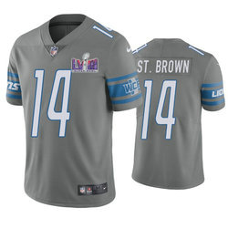 Nike Detroit Lions #14 Amon-Ra St. Brown Gray Vapor Untouchable With 2024 Super Bowl (LVIII ) patch Jersey