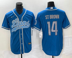 Nike Detroit Lions #14 Amon Ra St Brown Blue Joint Authentic Stitched baseball jersey