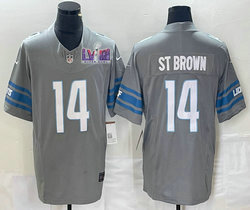 Nike Detroit Lions #14 Amon Ra St Brown Gray 2023 F.U.S.E. With 2024 Super Bowl (LVIII ) patch Jersey