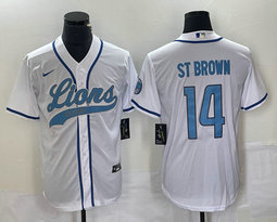 Nike Detroit Lions #14 Amon Ra St Brown White Joint Authentic Stitched baseball jersey