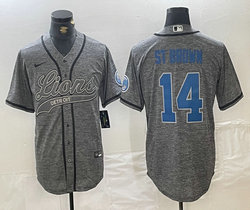 Nike Detroit Lions #14 Amon Ra St Hemp grey Blue Name Joint Authentic Stitched baseball jersey