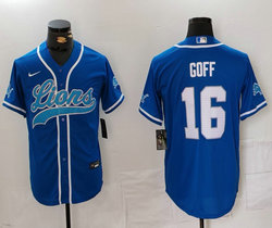 Nike Detroit Lions #16 Jared Goff Blue Joint team logo on sleeve Authentic Stitched baseball jersey