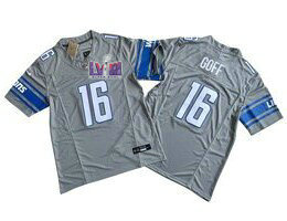 Nike Detroit Lions #16 Jared Goff Gray 2023 F.U.S.E. With 2024 Super Bowl (LVIII ) patch Jersey