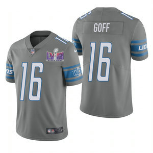 Nike Detroit Lions #16 Jared Goff Grey Rush With 2024 Super Bowl (LVIII ) patch Jersey