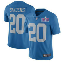 Nike Detroit Lions #20 Barry Sanders Blue Throwback With 2024 Super Bowl (LVIII ) patch Jersey
