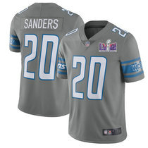 Nike Detroit Lions #20 Barry Sanders Grey Rush With 2024 Super Bowl (LVIII ) patch Jersey