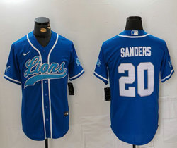 Nike Detroit Lions #20 Barry Sanders Joint team logo on sleeve Authentic Stitched baseball jersey