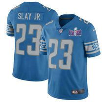 Nike Detroit Lions #23 Darius Slay JR Blue Vapor Untouchable With 2024 Super Bowl (LVIII ) patch Jersey