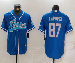 Nike Detroit Lions #87 Aidan Hutchinson Blue Joint team logo on sleeve Authentic Stitched baseball jersey