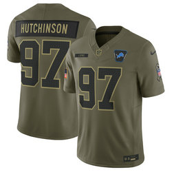 Nike Detroit Lions #97 Aidan Hutchinson Olive 2025 Salute To Service Stitched Football Jersey
